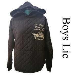 BOYS LIE Quilted Embroidered Cherub Hoodie Black Cotton Polyester Fill OS